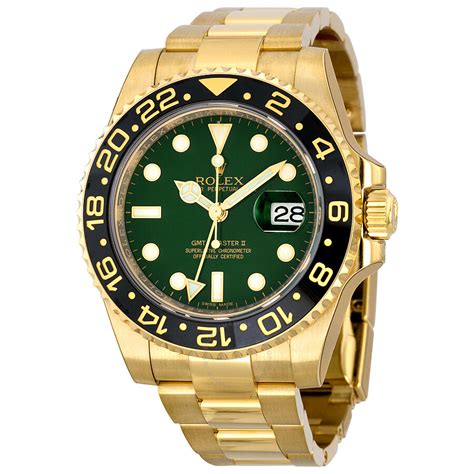 rolex yellow gold gmt green dial|green face gold band Rolex.